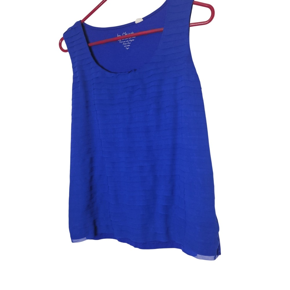Chicos Sleeveless Tank Top Blue Layered Pleated Casual Summer Blouse SZ 2 L